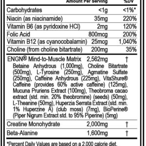 EVL Intense Pre Workout with Creatine – ENGN Energizing Pre Workout for Men Powder Drink for Lasting Energy Focus and Recovery – with Beta Alanine Caffeine and L Theanine – Blue Raz