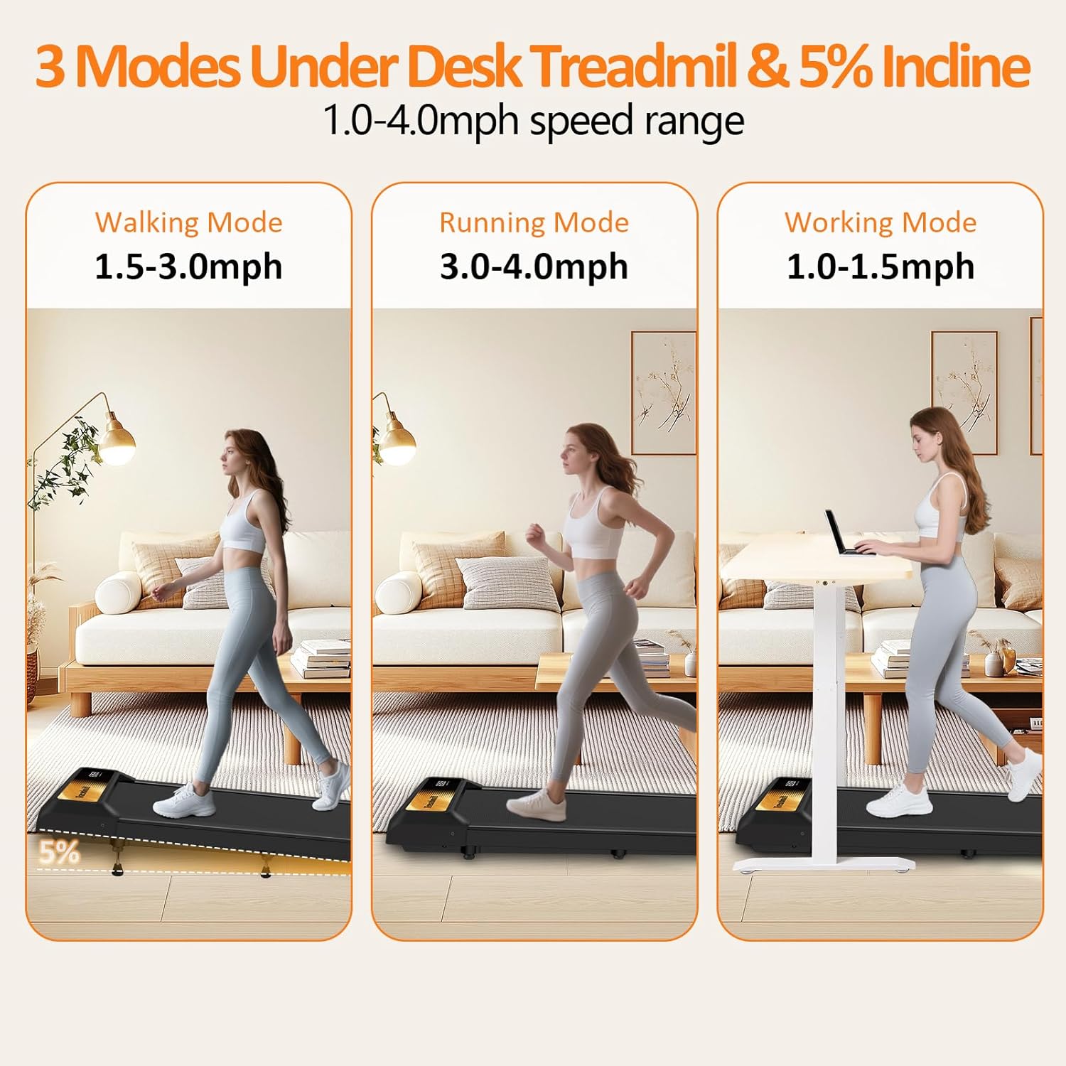 2.5HP Walking Mat with Incline pad, Under Desk Treadmill, Walking Treadmill with Remote, 3 in 1 Low Noise Small Mini Portable Walking Mat with Led Screen, Compact Treadmills for Home, 265lbs Capacity - Image 3