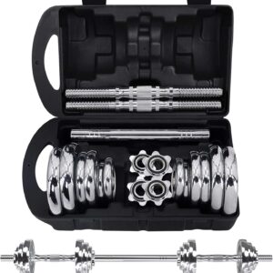 VIVITORY Fitness Dumbbells Set, Adjustable Weight Sets up to 11/22/44/66/110 lbs, with Metal Connecting Rod Used As Barbell, Chromed Weights, Hardcover Gift Box, Home Gym Work Out Training Equipment