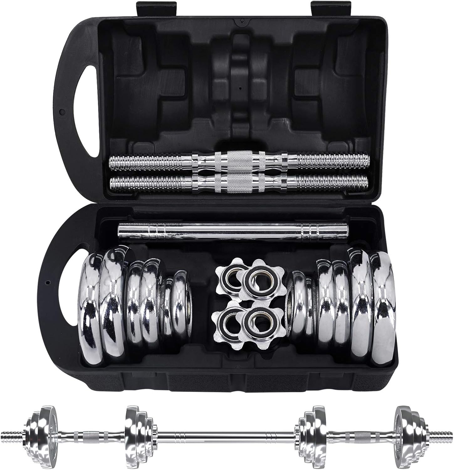 VIVITORY Fitness Dumbbells Set, Adjustable Weight Sets up to 11/22/44/66/110 lbs, with Metal Connecting Rod Used As Barbell, Chromed Weights, Hardcover Gift Box, Home Gym Work Out Training Equipment - Image 2
