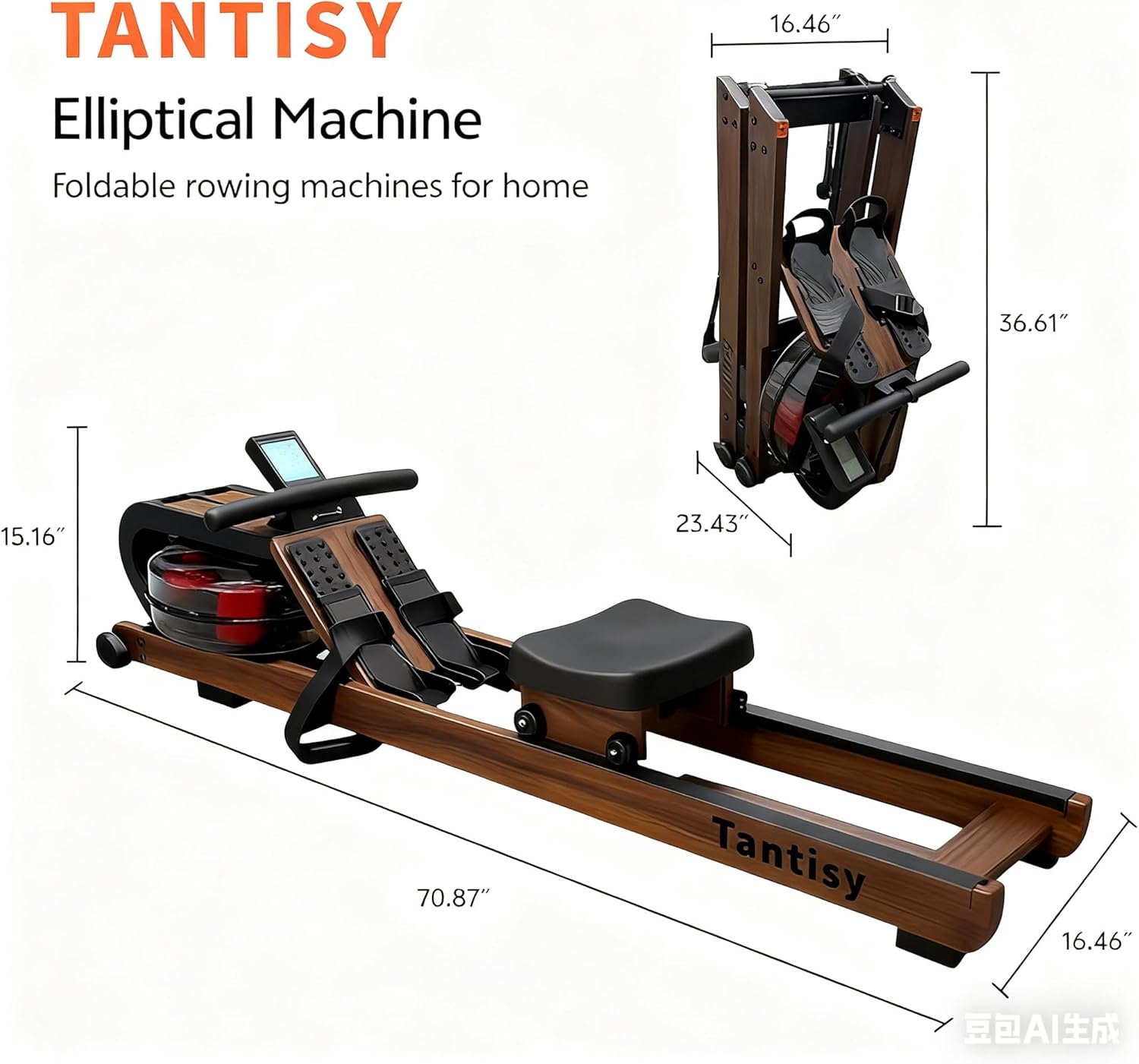 Foldable Rowing Machines for Home with Adjustable Large Water Tank & Comfortable Seat for Real Experience Immersive Water Rower, APP Link,Joint 0 Impact 330LBS Weight Capacity; - Image 3