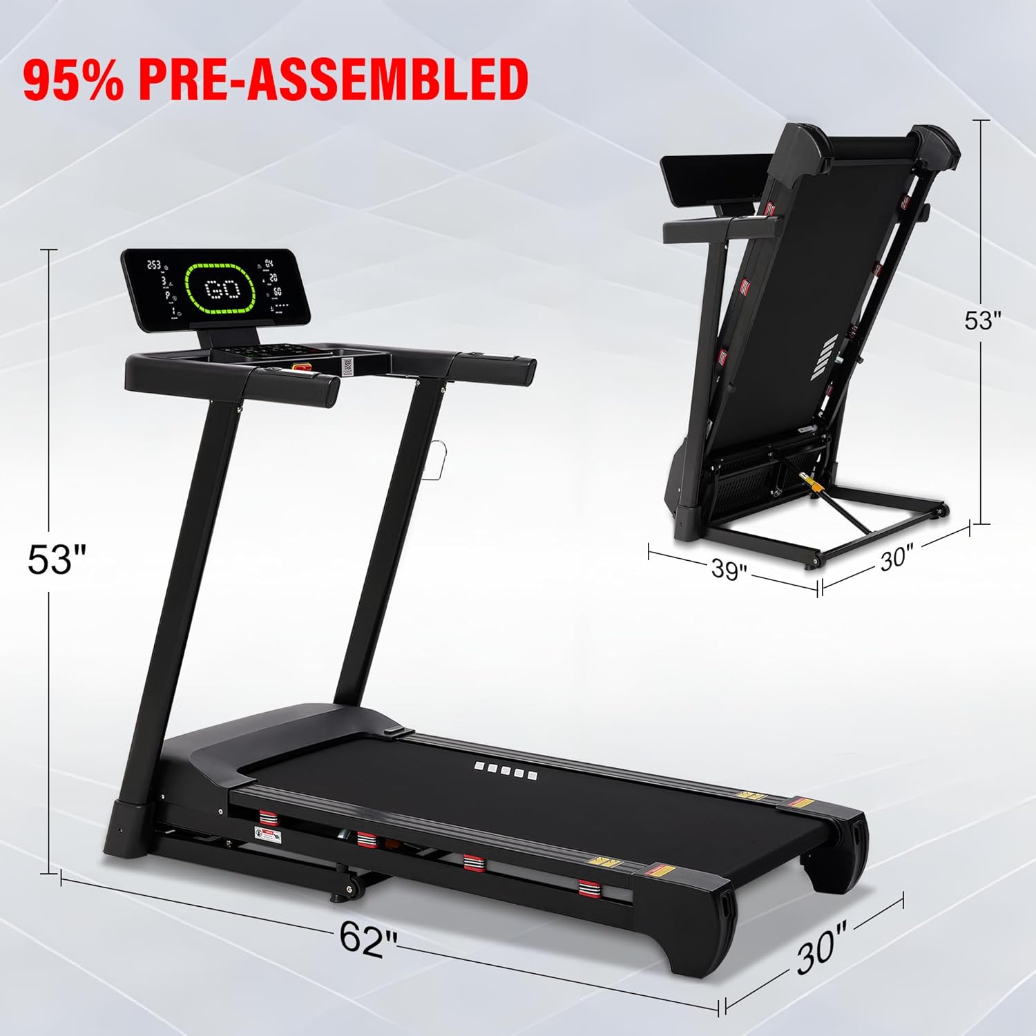 ECHANFIT Heavy Duty Treadmill for Home, 20% Auto Incline Treadmill 400 LB Capacity, 20" Wide Deck, 0.6-12 MPH, LED Display, Bluetooth Speaker, Foldable with App - Image 8