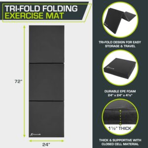 ProsourceFit Tri-Fold Folding Thick Exercise Mat 6’x2’ with Carrying Handles for MMA, Gymnastics Core Workouts