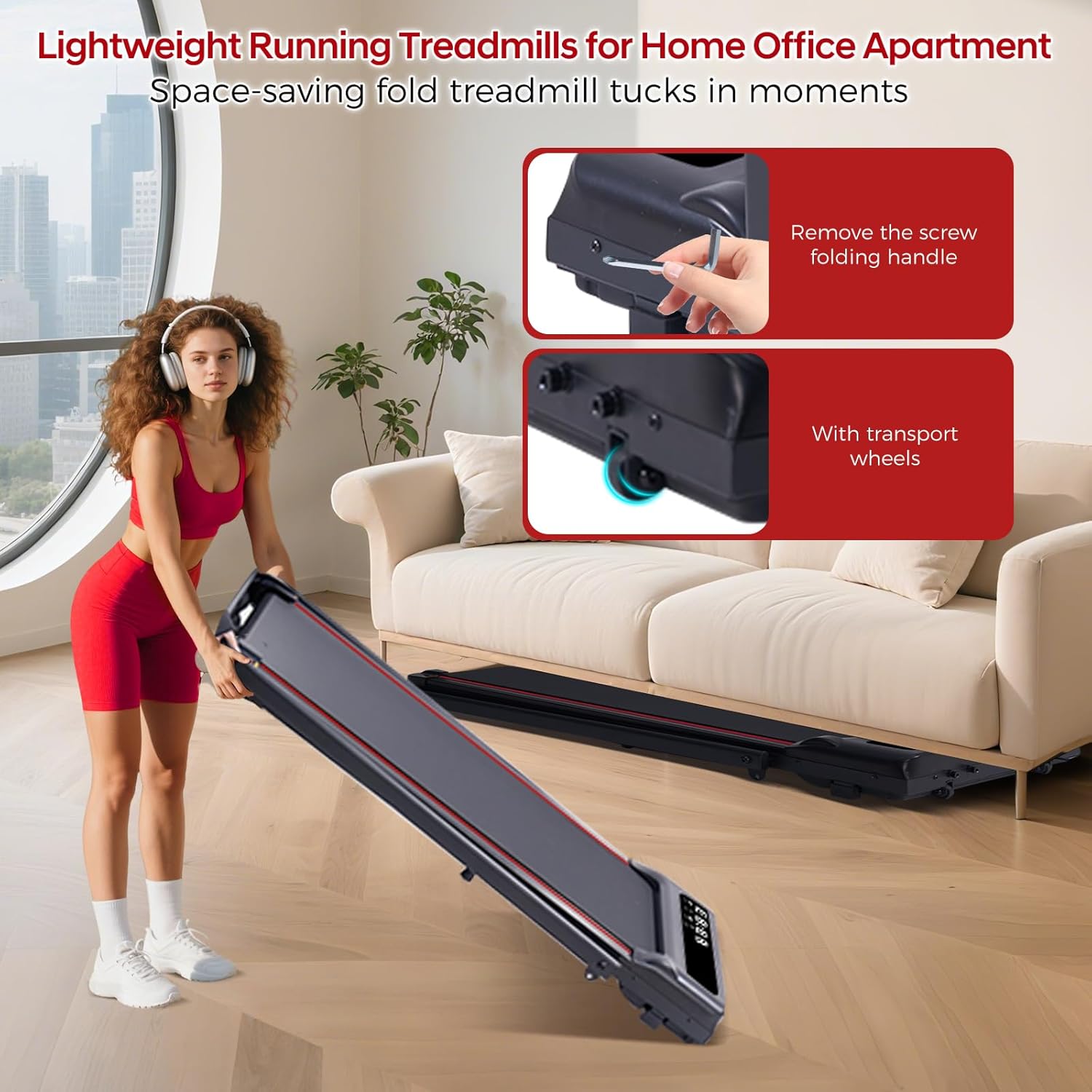 Treadmill with Handles for Home Small, 3.0HP Electric Compact Walking Pad Treadmills with Handle Bar, 0.6-6.2MPH Portable Under Desk Treadmill Home for Small Space, 320LBS - Image 9