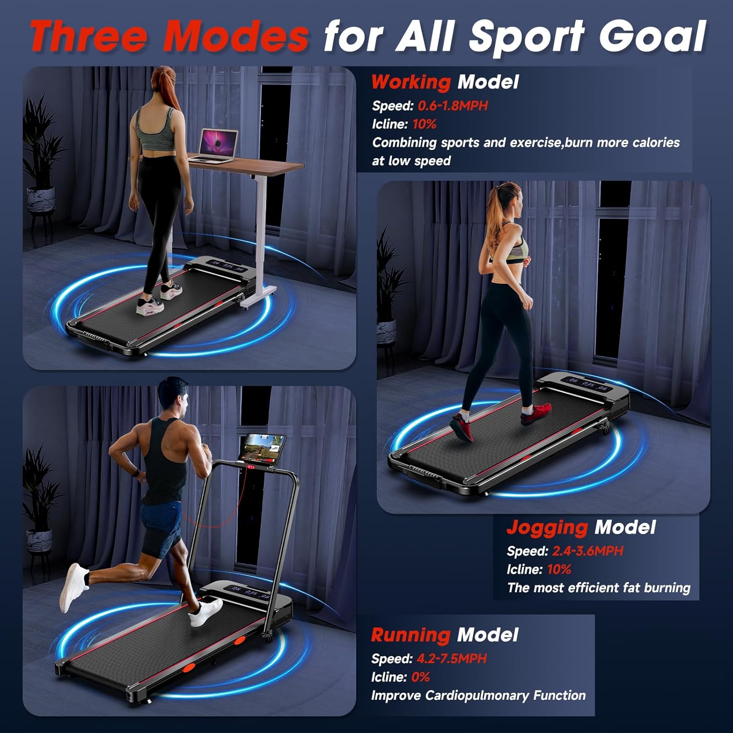 Walking Pad Treadmill with Incline, Advzon Portable Under Desk Treadmill for Home, 2 in 1 Walking Running Machine with 300+ lbs Capacity and LED Display - Image 6