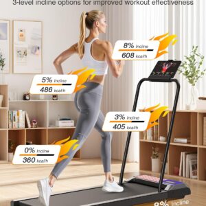 Walking Pad Treadmill with 8% Adjustable Incline and Removable Handle Bar, Compact Under Desk Treadmills for Home Small with APP Sync, Remote Control and LED Display, 2.5HP