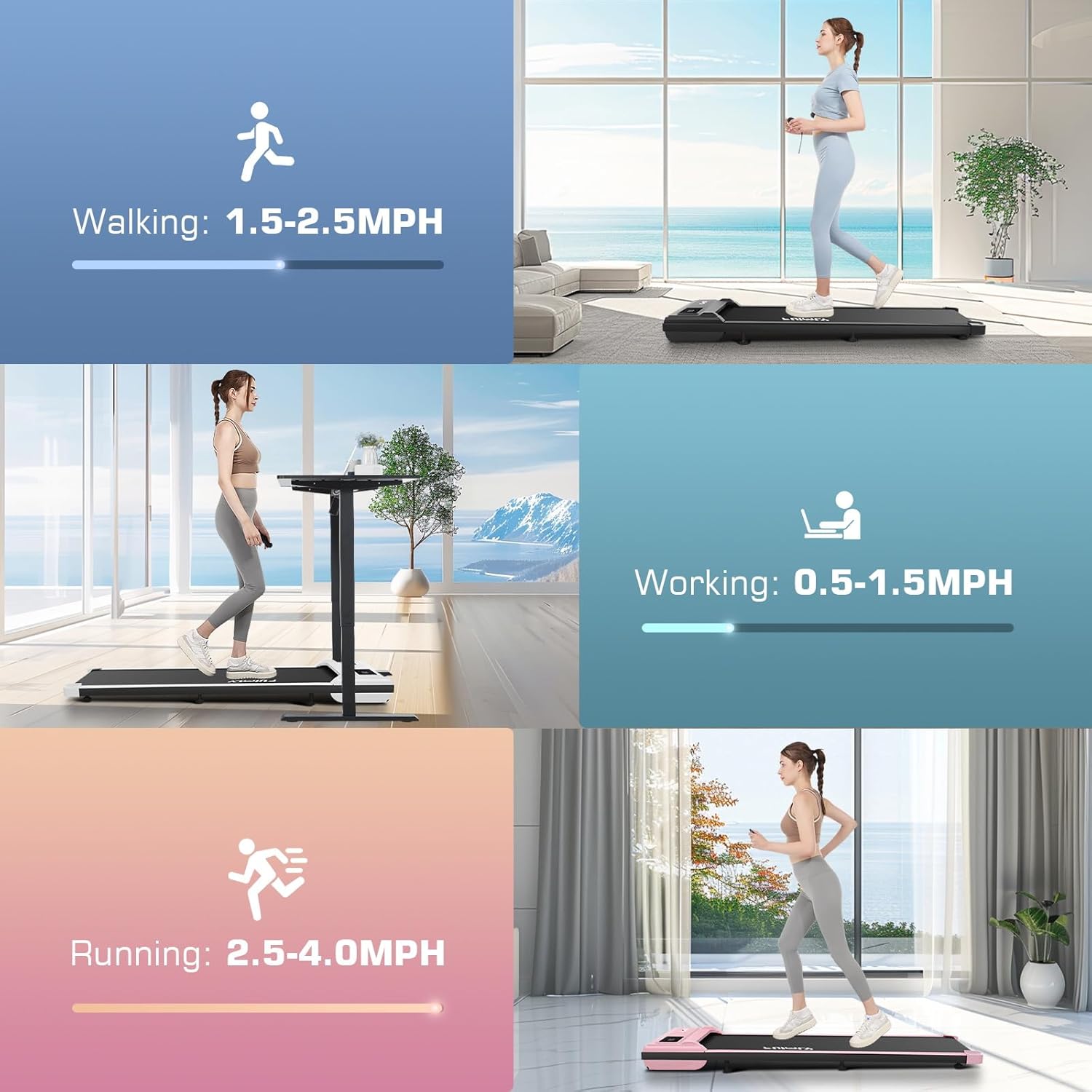 FUNMILY Walking Pad Treadmill with Incline, Portable Under Desk Treadmills for Home 300 lbs Weight Capacity, 2.5HP Quiet Electric Jogging Running Machine with Remote Control and LED Display - Image 6