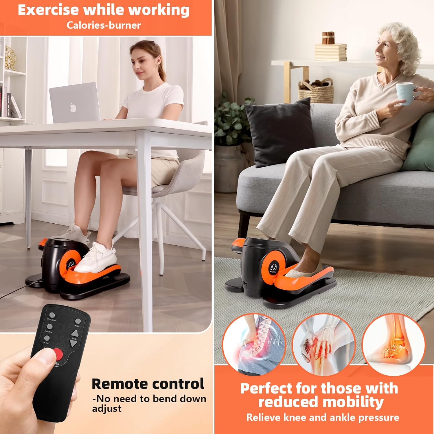 ANCHEER Under Desk Elliptical, Ellipse Leg Exerciser for Seniors Fully Assembled , Electric Seated Pedal Exerciser with Remote Control & 12 Adjustable Speed/Resistance - Image 3