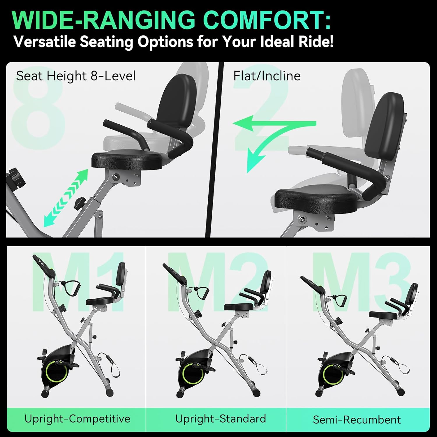 Folding Exercise Bike for Seniors, 5 IN 1 Foldable Stationary Bike with Tri-Position Ride, 300LBS Capacity and 6.6 LBS Magnetic Flywheel, Designed for Home Workout - Image 3