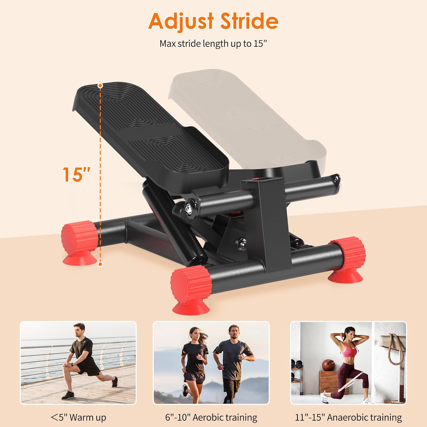 SogesPower Steppers for Exercise at Home,Mini Stair Stepper with Resistance Bands,Full Body Workout Equipment with LCD Monitor,Portable Stepper with 330LBS Capacity - Image 3