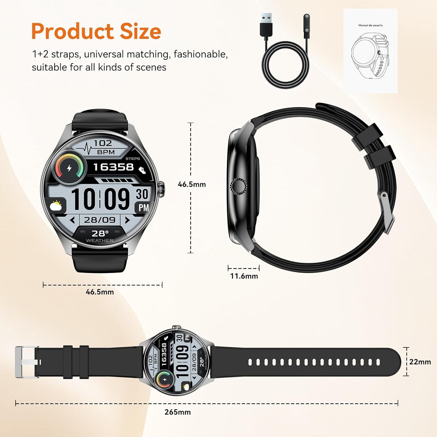 Smart Watches for Men Women, 1.43" AMOLED Display Smartwatch with 7-Day Battery, 120+ Sport Modes, Bluetooth Calls, Heart Rate/Sleep Monitor, IP68 Waterproof for iPhone Android Compatible (Black) - Image 7