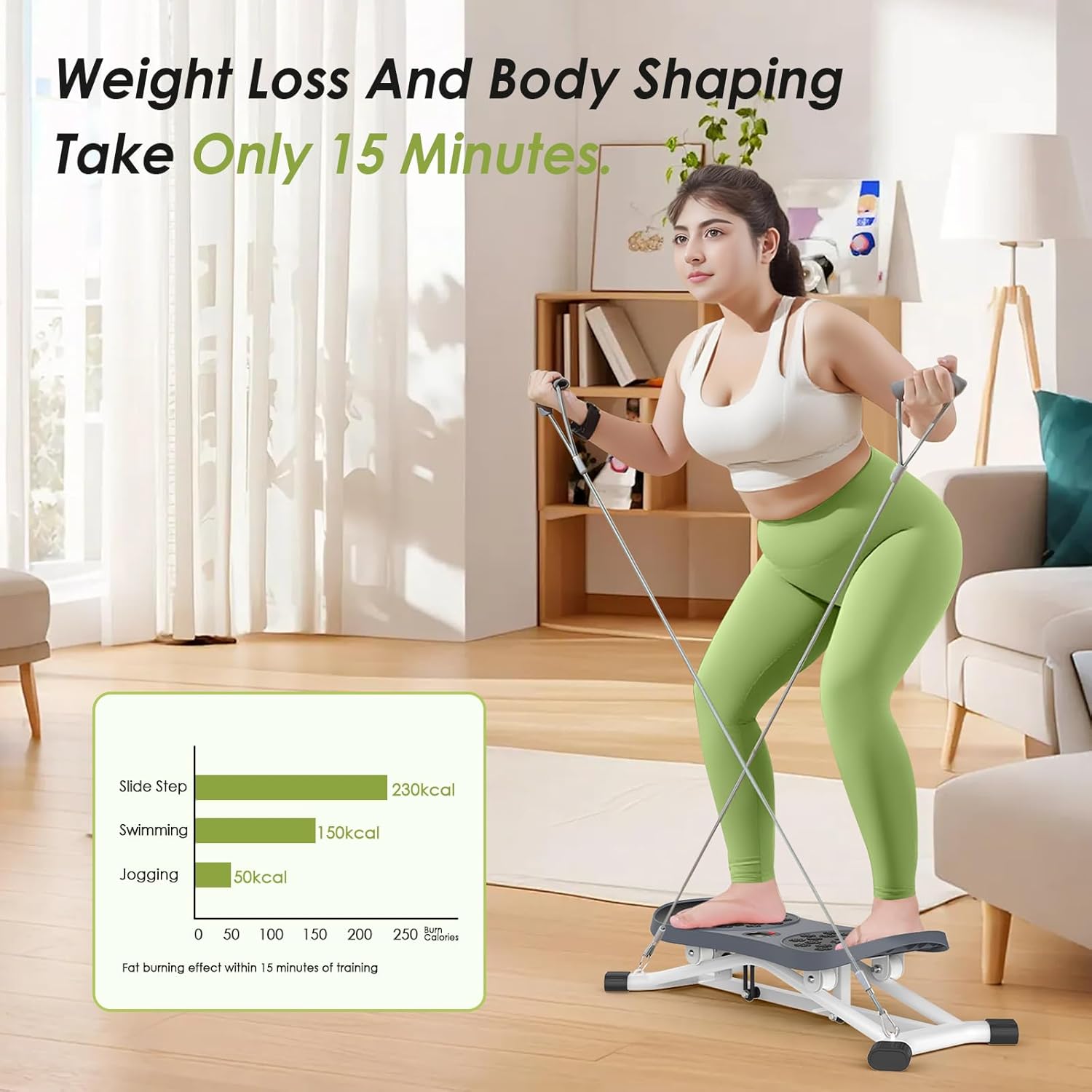 Slide Steppers Exercise for Home, Mini Stair Stepper with Resistance Bands, Full Body Workout Machine, Simulate Skiing Posture, 350 LBS Weight Capacity - Image 6