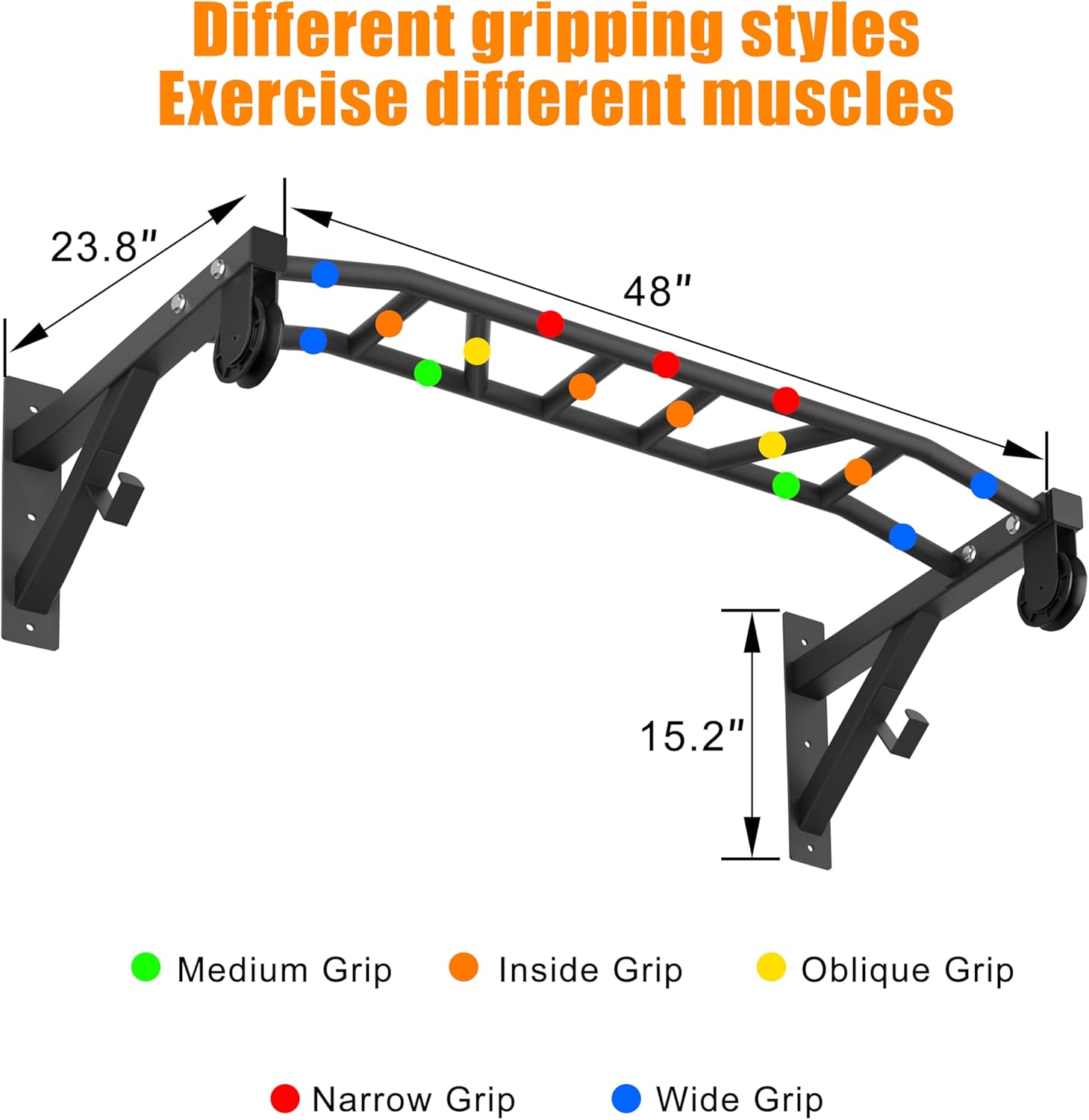 Wall Mounted Pull Up Bar With Pulley System, 600lbs Heavy Duty Chin Up Bar, 48" Multi Grip Pullup Bar, for Garage Indoor Basement Workout Strength Training Equipment, Ease Of Use Mounting - Image 4