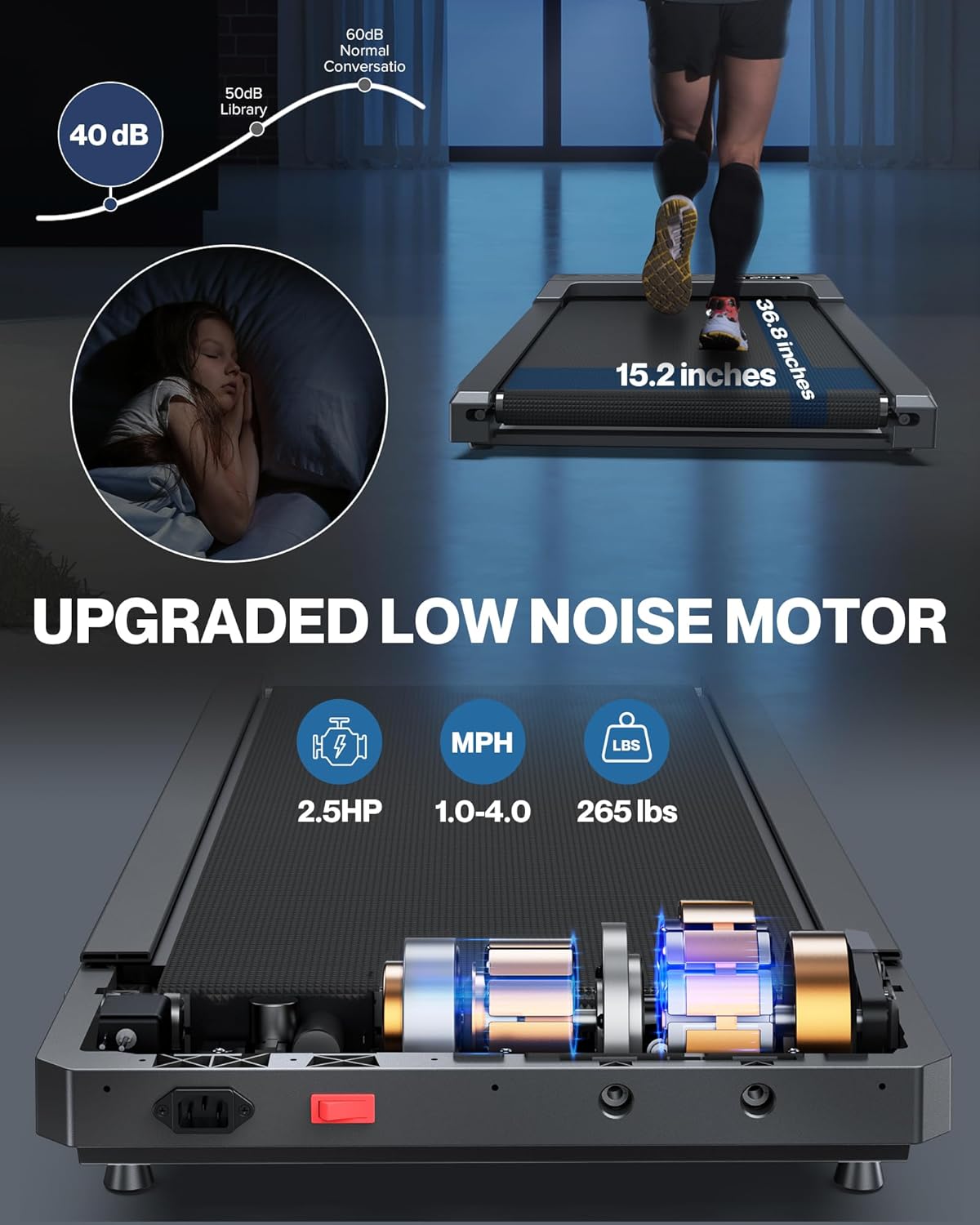 WELLFIT Walking Pad Treadmill with 10% Incline, Under Desk Treadmills for Home Office, Portable Small Walking Pad with Remote Control, 265 lbs Capacity, 2.5HP, Work with KINOMAP Apple Health - Image 4
