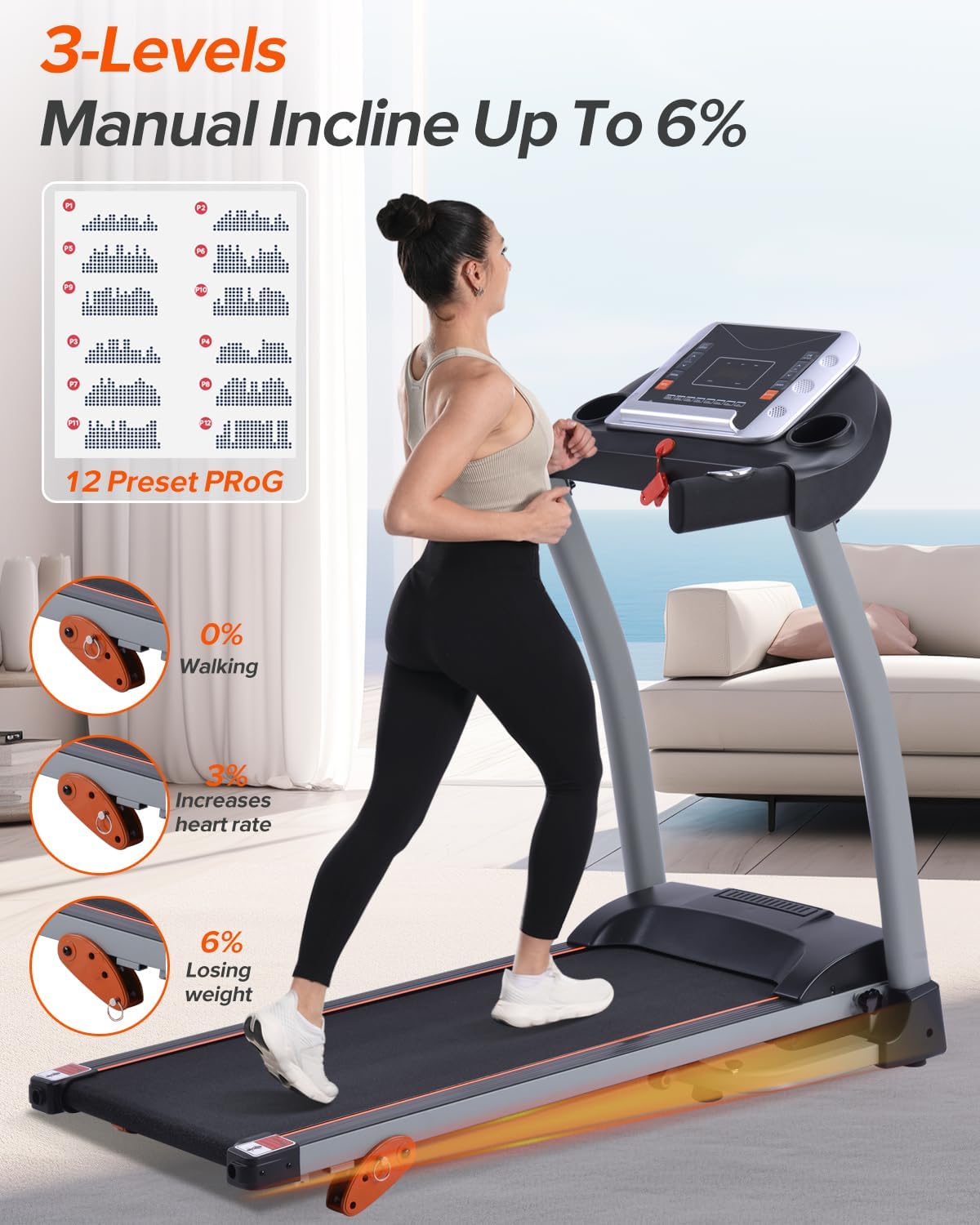 Merax Treadmills for Home,Foldable Treadmill with Incline, 300LBS Capacity Motorized Treadmills for Running Walking Exercise,3.0HP Quiet Treadmill Machine for Home with Heart Rate Sensors & Speaker - Image 3