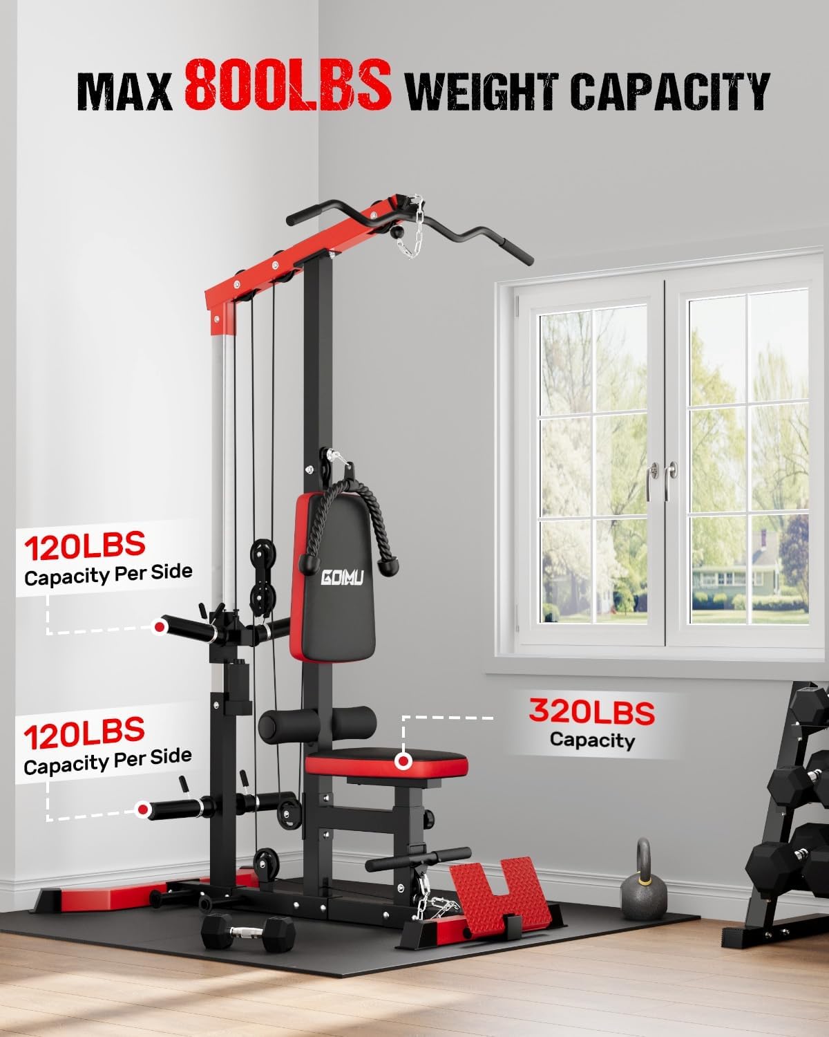 LS01 LAT Pulldown Machine, LAT Row Cable Machine with AB Crunch, LAT Tower with Cable Row Attachments, 3 in 1 Pulley Stations for Home Gym - Image 4