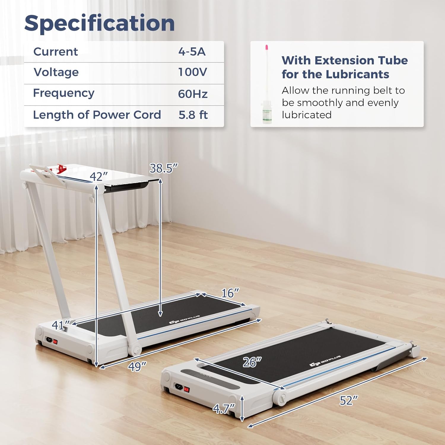 GYMAX Walking Pad Treadmill, 3 in 1 Folding Treadmill with Removable Desktop, Remote & 12 Preset Programs, 2.5 HP Under Desk Walking Pad Running Machine for Home Gym Exercise Workout - Image 7