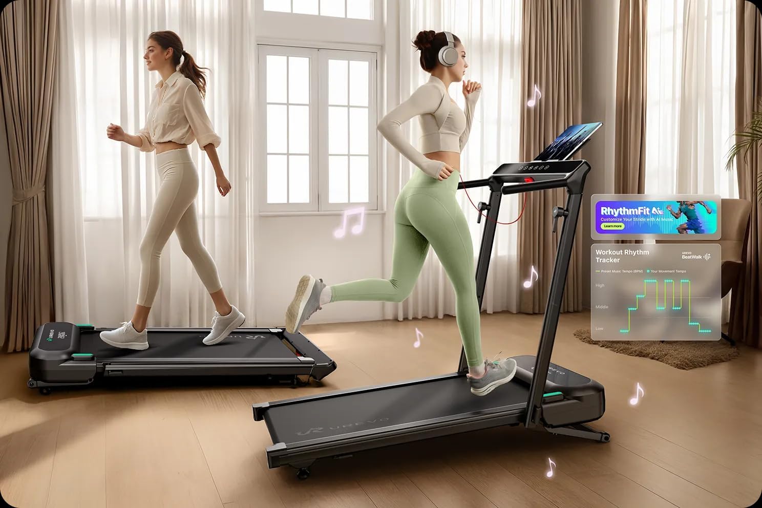 UREVO Foldimix Treadmill Walking Pad with Adjustable Handle Bar for Home Office, Multi-Functional Workstation Treadmill, Dual Brushless Motorized, 14-Point Shock Absorption, Compact Design - Image 2