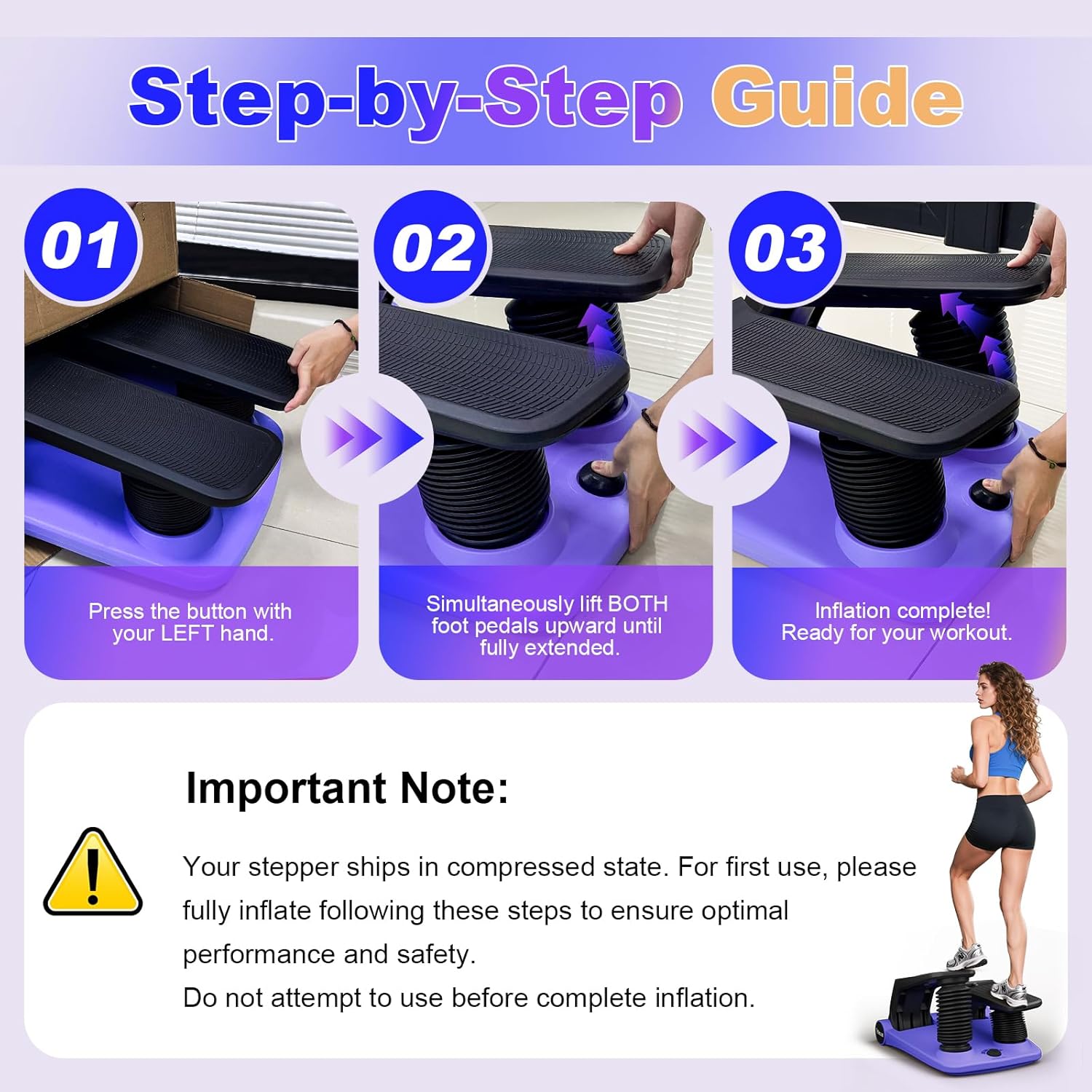 Air Compression Resistance Stepper – Adjustable Mini Stair Climber for Home Cardio Workout, Portable Stepper Machine with LCD Display, Non-Slip Pedals & Resistance Bands (Blue and Black) - Image 4