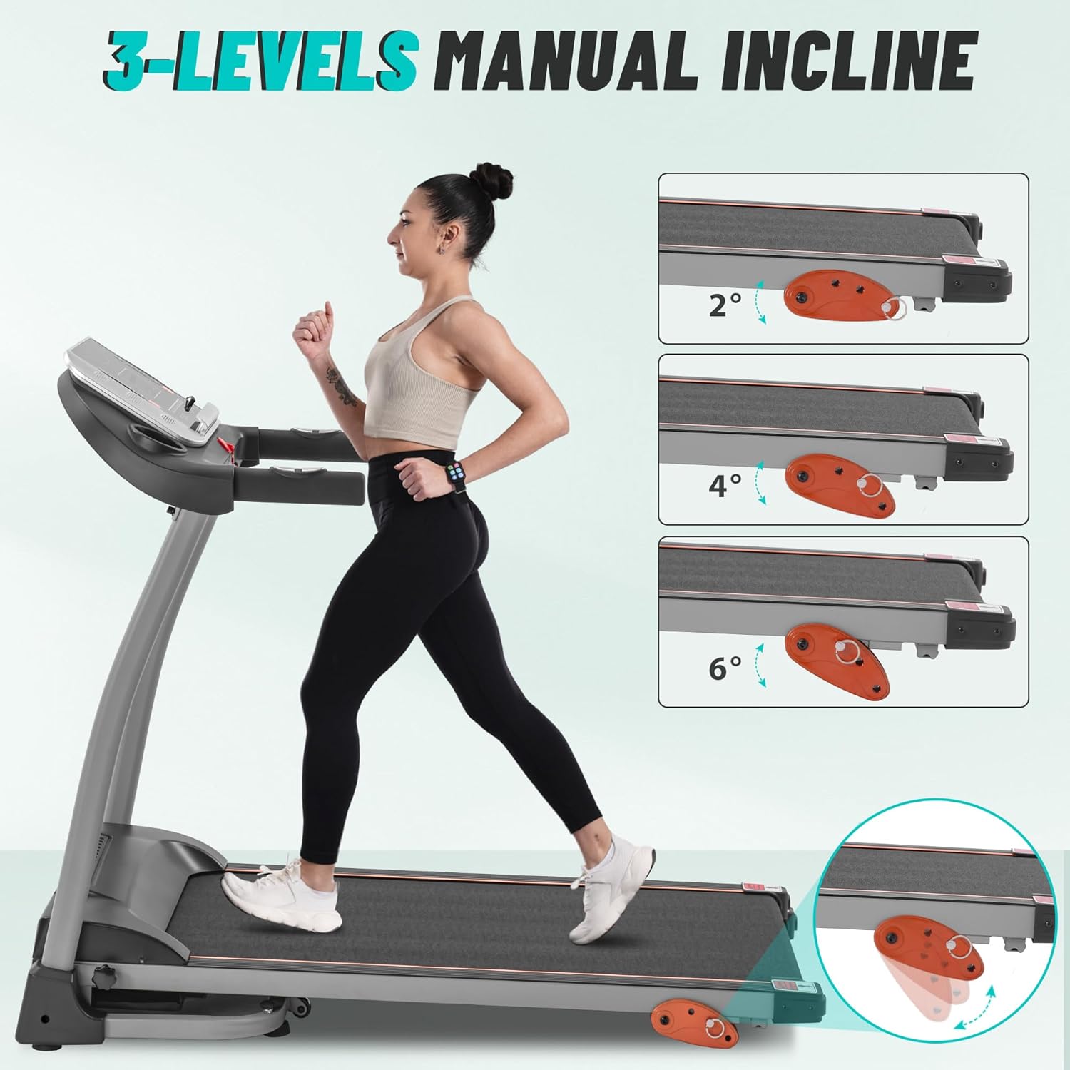 Merax Incline Treadmill with Handle, 3-in-1 Portable Treadmills for Home and Office, Foldable Treadmills with 300 Lbs Weight Capacity, 3.0HP Quiet Walking Treadmill, Quick Speed Button - Image 4