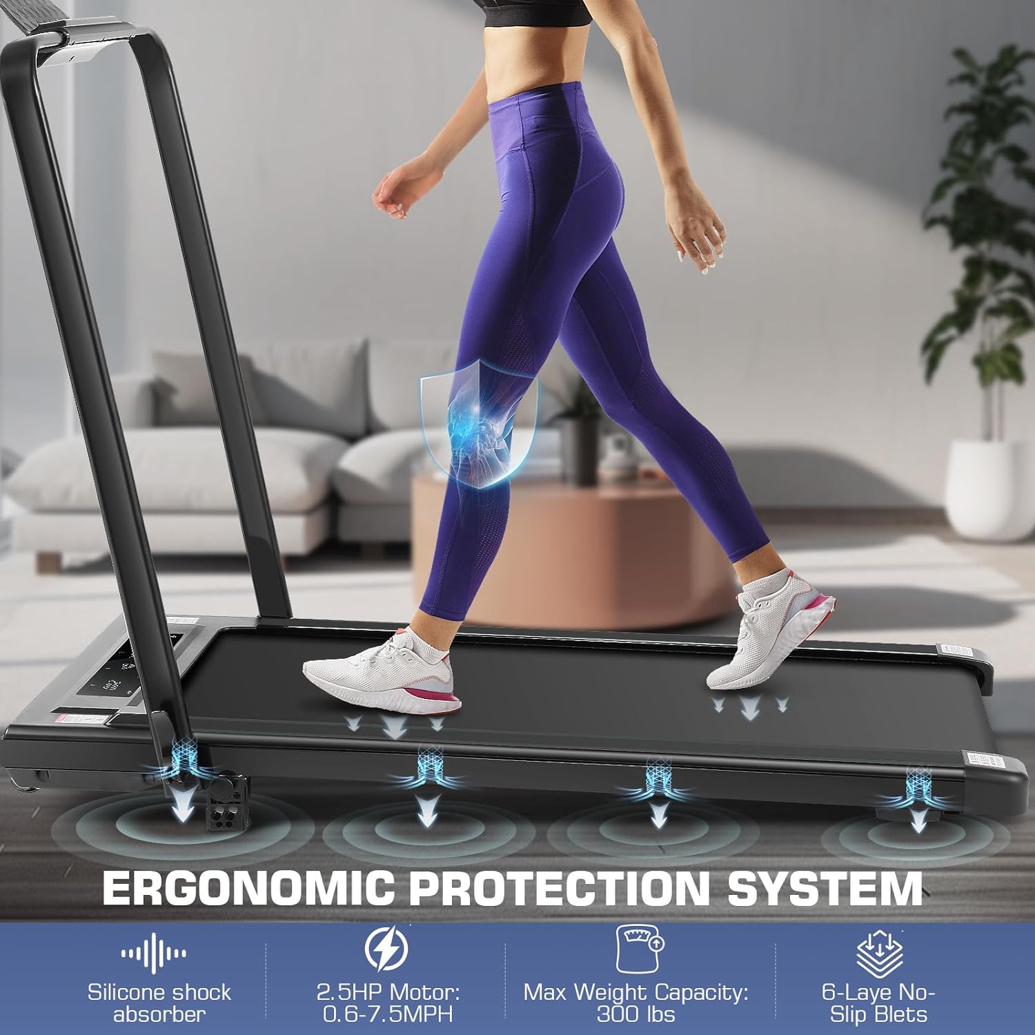 Under Desk Treadmill With Incline, 300lbs Walking Pad With Handle Bar & Remote Control, 2.5HP Folding for Home/Office, Installation-Free Jogging Running Electric Machine - Image 3