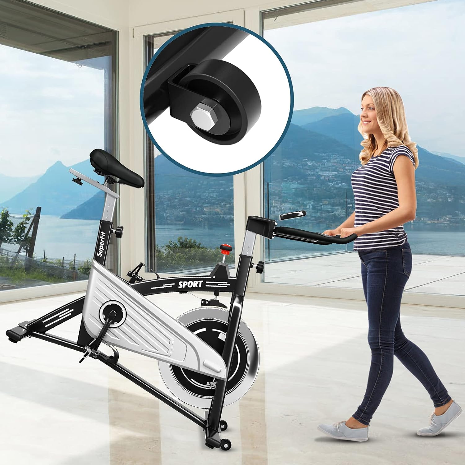 Goplus Indoor Exercise Cycling Bike, 330LBS Capacity Stationary Bike W/ Smooth Belt Drive, Heart Rate, LCD Monitor, Adjustable Comfortable Cushion, Handlebar, Near-silent Cardio Workout Bike for Office Home Gym - Image 8