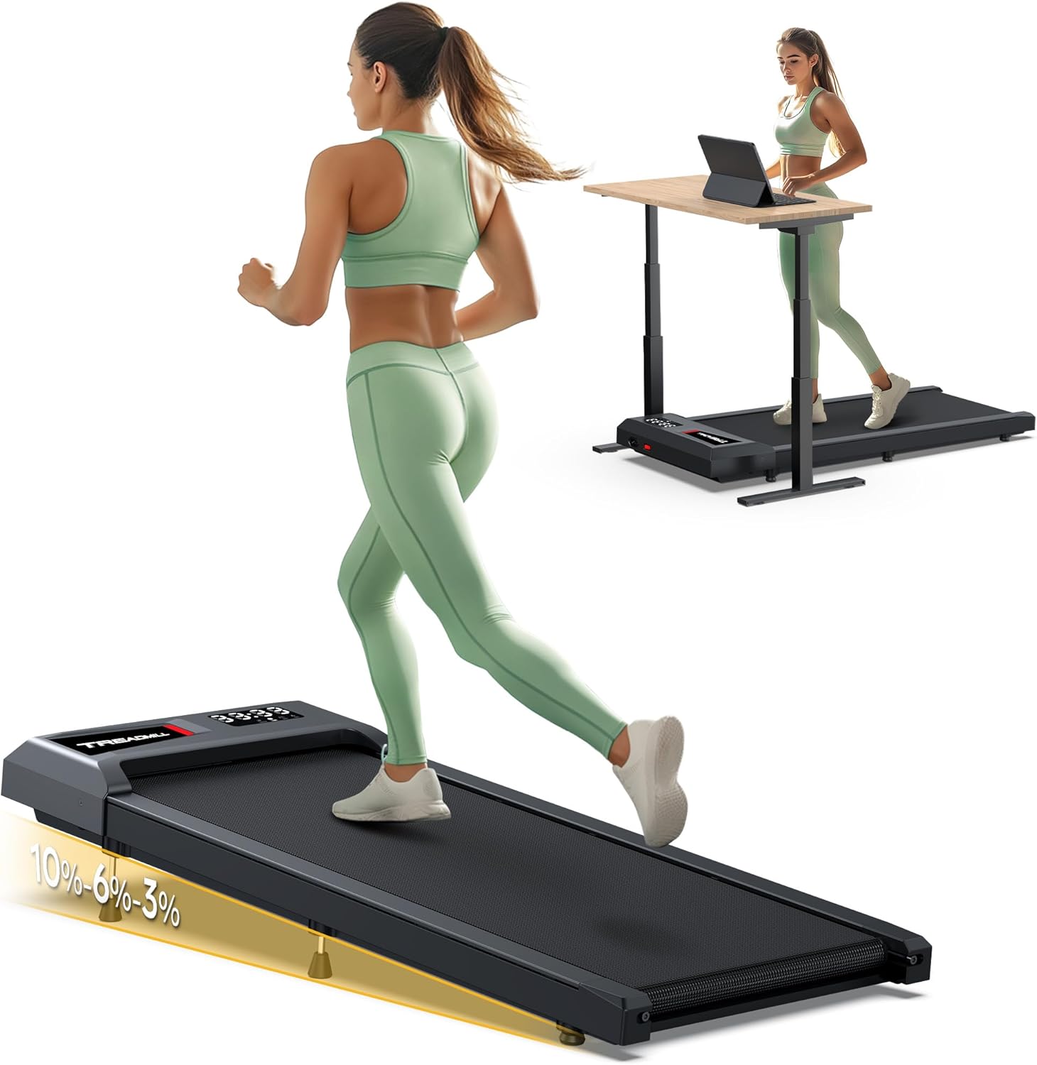 Walking Pad with 10% Incline, Walking Pad Treadmill for Home and Office, Portable Under Desk Treadmills 320/265 lbs Capacity, APP & Remote Control