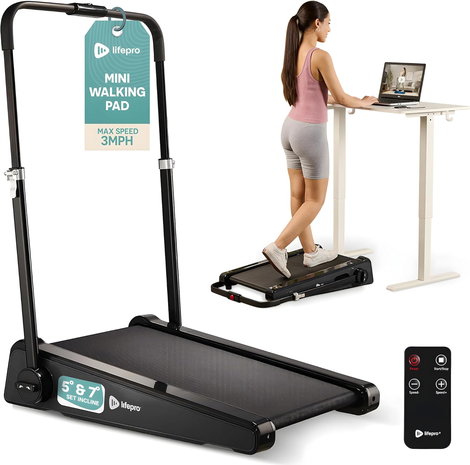 Lifepro Smallest Portable 30in Small Mini Walking Pad Treadmill Installation Free, Adjustable Incline, Under Desk Work Compact Treadmills for Home/Office - Max Load 220Lbs & Speed 3MPH