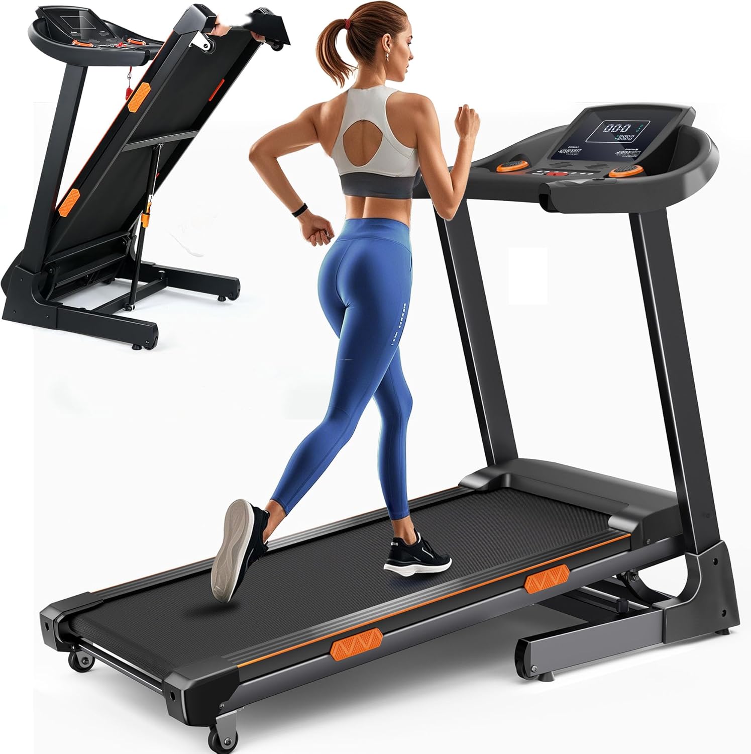 Treadmill for Home with Auto 15% Incline, 4.0HP Brushless Treadmills with Handrail, Folding Treadmill with 400 lbs Capacity, Double Cushioned Running Machine for Small Space with Smart APP