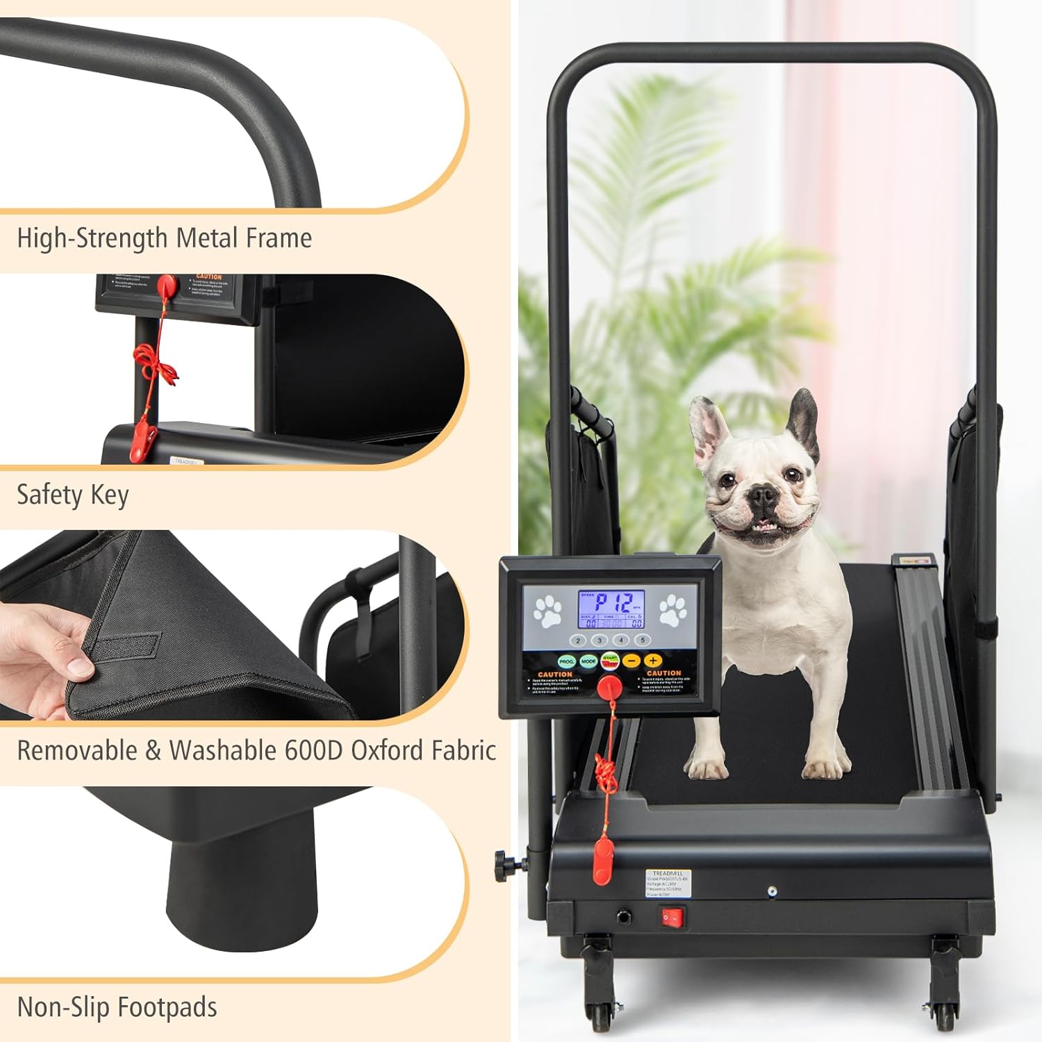 GYMAX Dog Treadmills for Small/Medium Dogs - 220 LBS Pet Runner with 65.5 FT Remote, Rotatable LCD Monitor, Adjustable Incline, 3 Countdown Modes & Wheels, Dog Running Machine for Indoor Exercise - Image 7