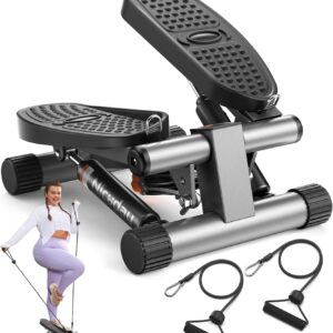 Niceday Steppers for Exercise, Stair Stepper with Resistance Bands, Mini Stepper with 300LBS Loading Capacity, Hydraulic Fitness Stepper with LCD Monitor