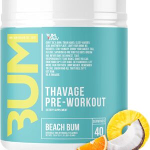 RAW Pre Workout Powder, Thavage (Beach Bum) – Chris Bumstead Sports Nutrition Supplement for Men & Women – Cbum Pre Workout for Working Out, Hydration, Mental Focus & Energy – 40 Servings