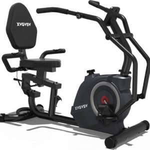 Recumbent Bike Cross Trainer & Elliptical Exercise Bike 2-in-1 for Home Use, with Arm/Leg Exercisers,Adjustable Seat with Backrest, 16 Levels, 400LB Capacity, Pulse Sensors & LCD Monitor