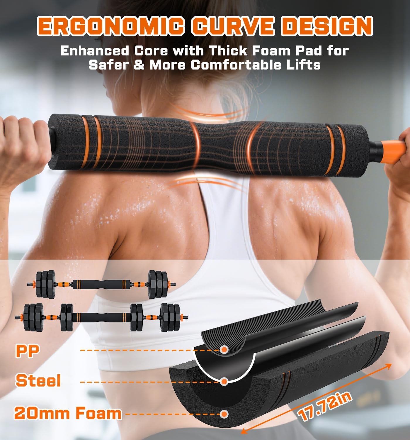 5-in-1 Adjustable Dumbbell Set, 33/44/66/88lbs Free Weights Set with Connector, Used as Kettlebells, Barbell, Push up Stand, Standard 1" Plates, Fitness Exercises for Home Gym Suitable Women/Men - Image 7