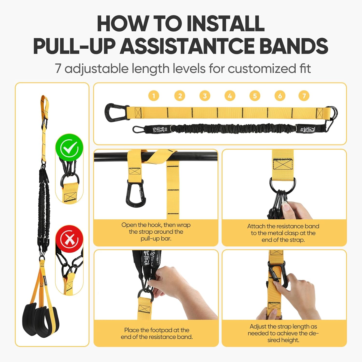Adjustable Pull Up Assistance Bands with Fabric Feet Mats for Strength Training, Pull-Up Bar Workouts, and Resistance Training - Image 6