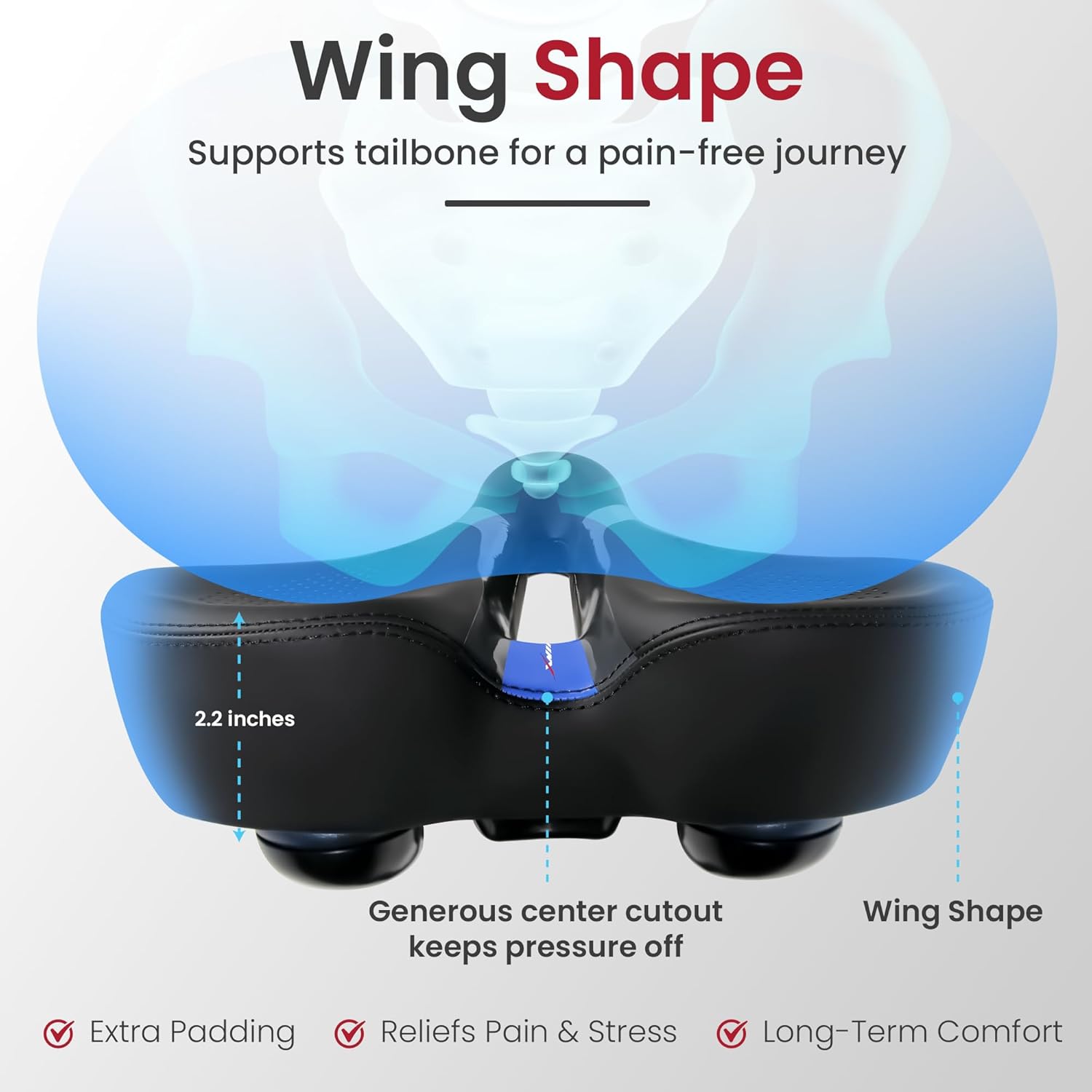 X WING Comfort Bike Seat for Men and Women with Innovative 5-Zone-Concept – Winged Bicycle Saddle with Memory Foam – Exercise Bike Seat for City, MTB & Trekking Bikes - Image 4
