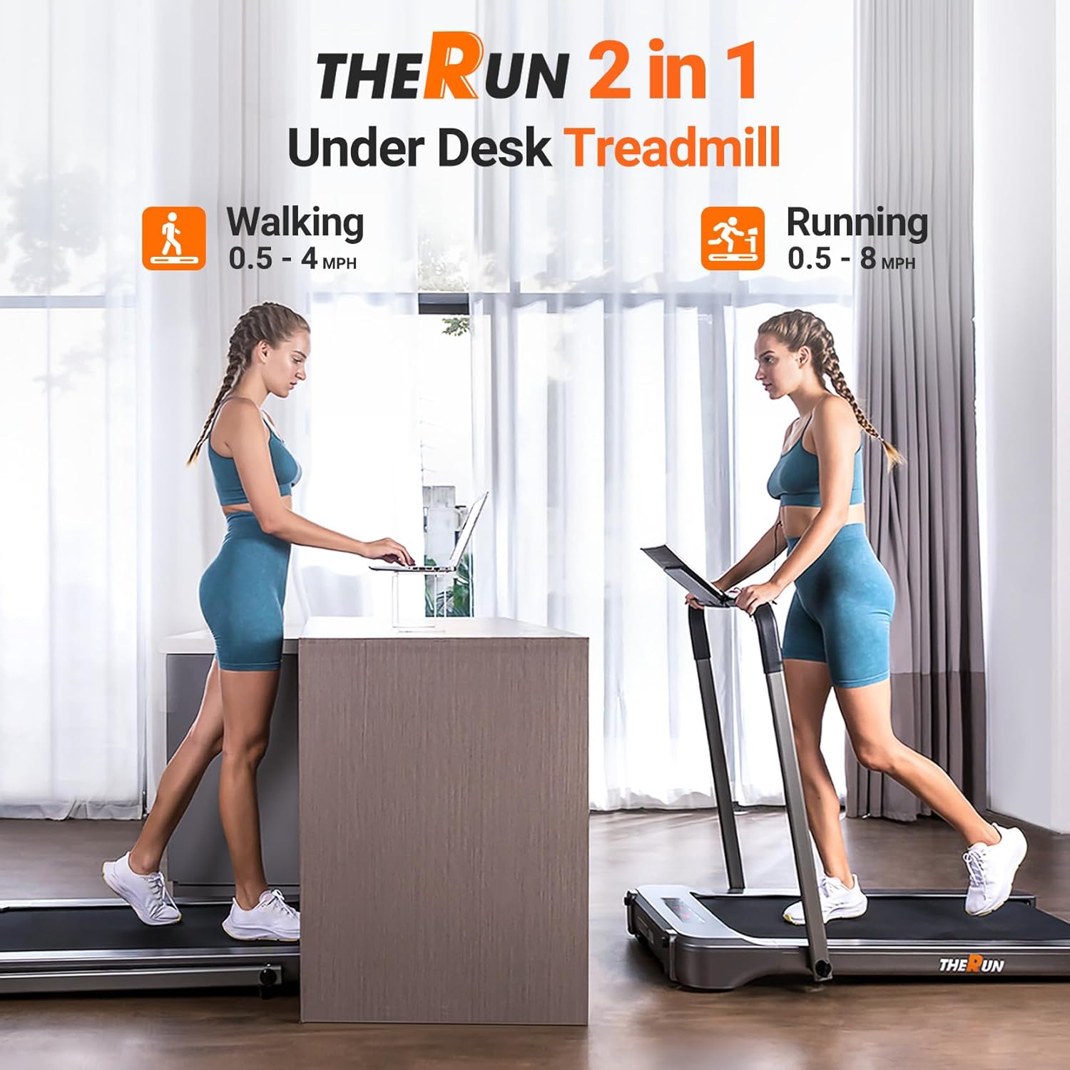 THERUN Walking Pad Treadmill, 3.0 HP Under Desk Treadmills, 2 in 1 Portable Treadmill for Home, Walking Pad with Handle Bar, 18" Widened Running Belt, 350 lbs Capacity with App Connection, Remote - Image 5