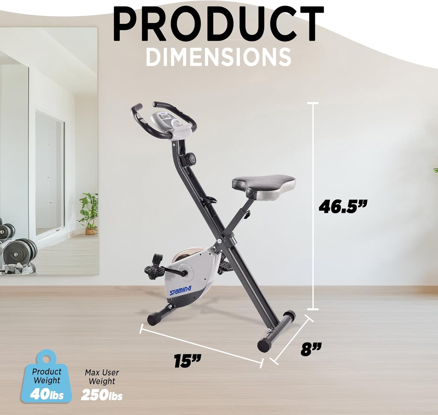 Stamina Folding Exercise Bike - Foldable Exercise Bike with Smart Workout App, Stationary Bike for Home Workout - Up to 250 lbs Weight Capacity - Image 3