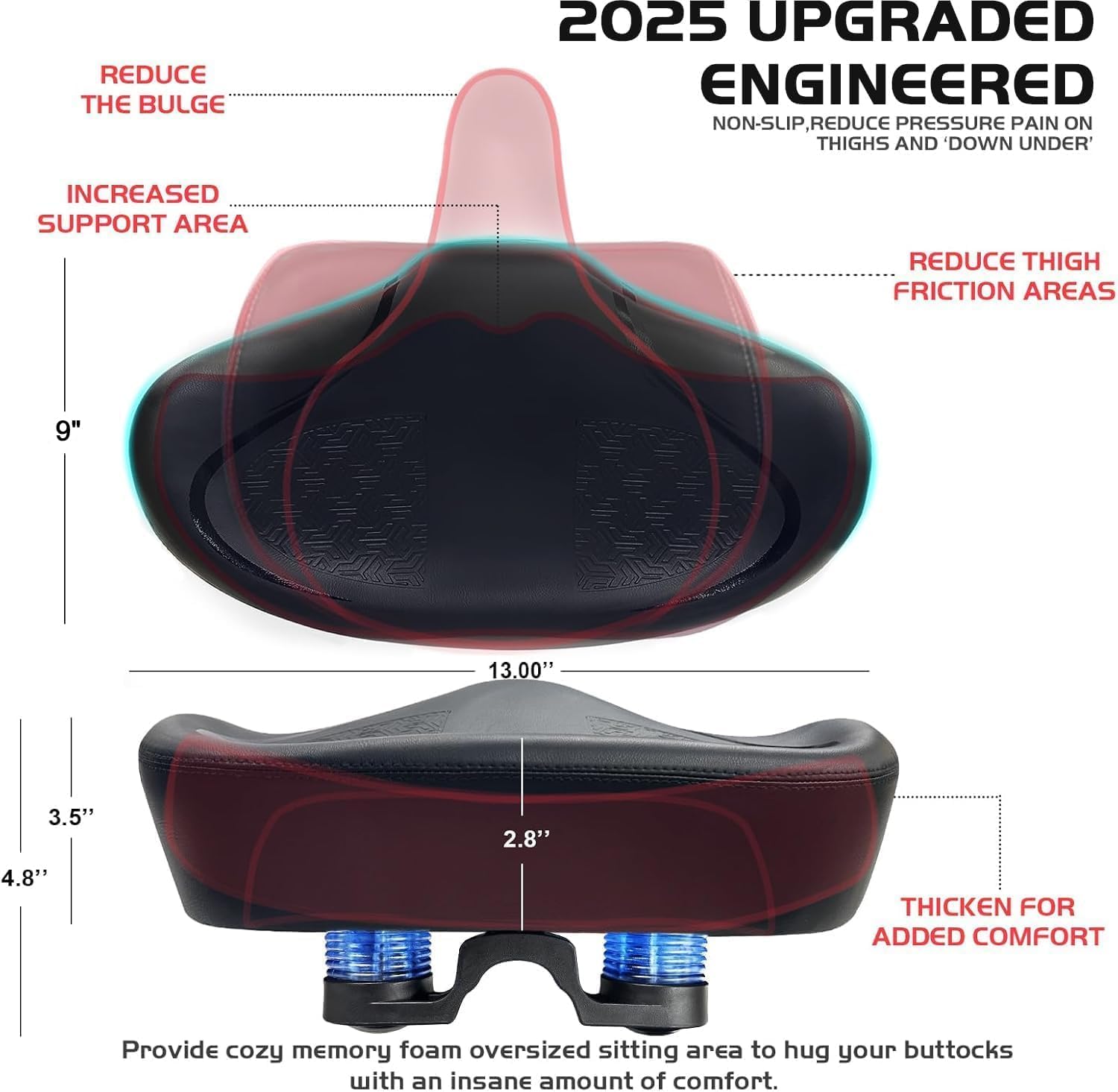 Noseless Bike Seat Cushion for Men & Women - Extra Padding & Comfort Wide Bicycle Seat, Oversized Comfortable Saddle for Peloton Bikes, Exercise Bikes, Electric Bikes, Cruiser Bikes - Image 4
