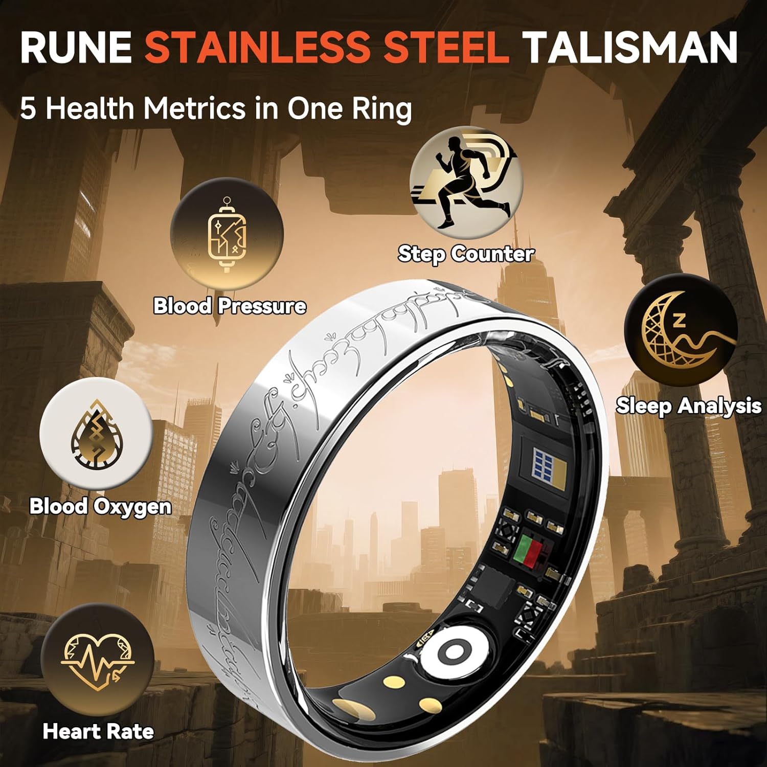 Ultra Smart Ring for Women Men,Health Fitness Tracker with Sleep/Blood Pressure/Oxygen Monitoring, Heart Rate & Activity Tracking,IP68 Waterproof, 5+Day Battery,No Subscription Fee 1-Silver 10 - Image 2