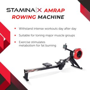 Stamina X AMRAP Rower Machine with Smart Workout App – Foldable Rowing Machine with Dynamic Air Resistance for Home Gym Fitness – Up to 300 lbs Weight Capacity