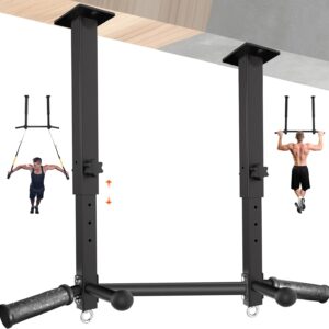 Upgraded-24″ Ceiling Mount Pull Up Bar for Garage/Basement/Rafter – Heavy Duty 800LBS Adjustable Height Multi-Grip Chin Up Bar,Ceiling Joist/Beam