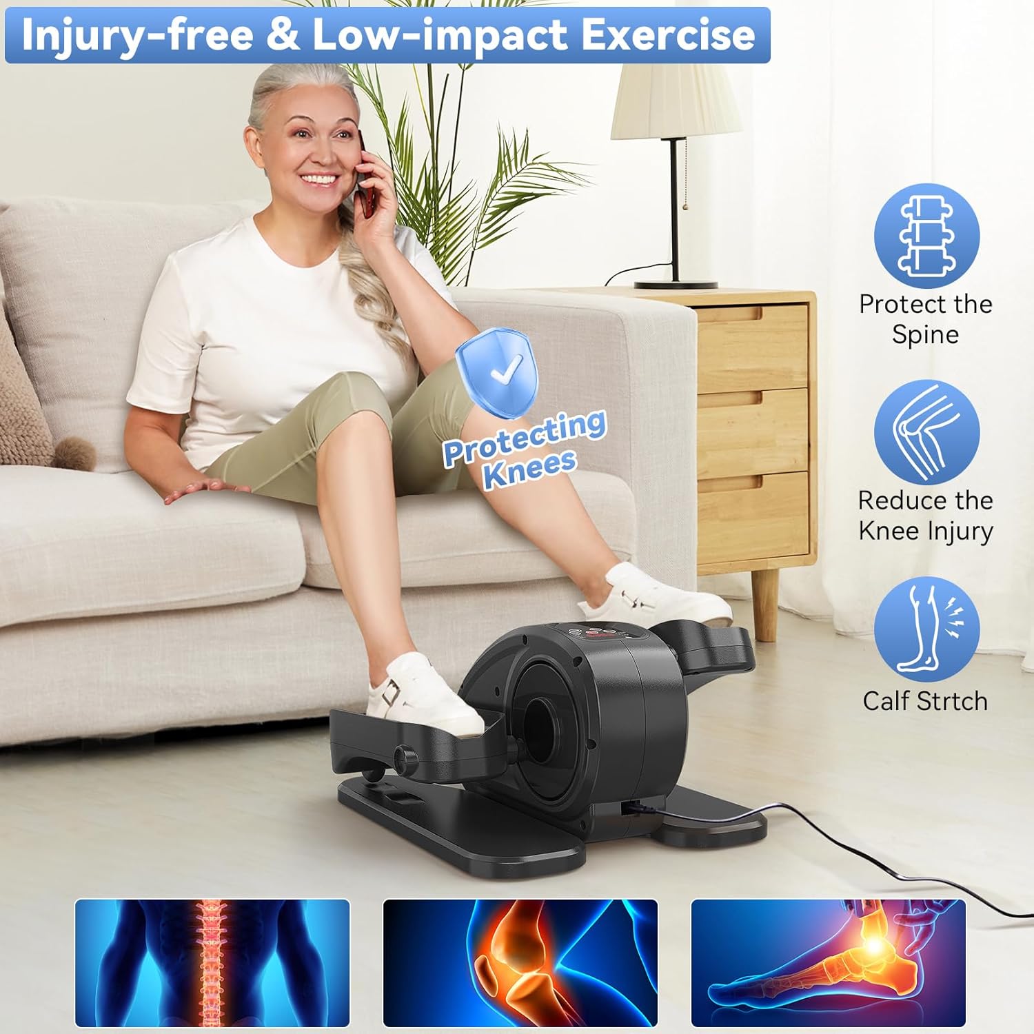 Under Desk Elliptical Machine, Mini Ellipse Leg Exerciser Electric Seated Pedal Fully Assembled Quiet Compact for Seniors Portable Stepper with Remote Control for Home - Image 2