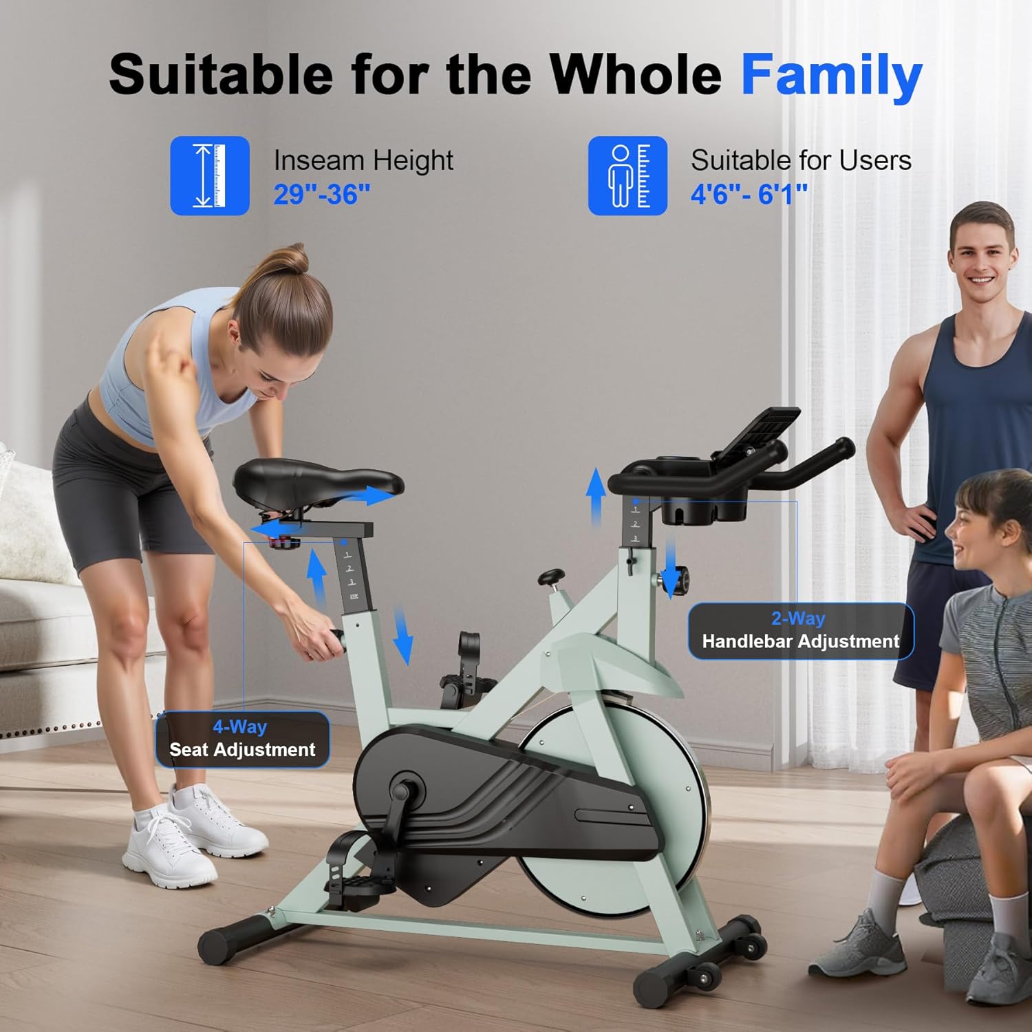 Superun Exercise Bike, Stationary Bikes for Home Gym with 32-Level Magnetic Resistance, 300LBS Capacity Indoor Cycling Bike with Comfortable Seat, LED Display - Image 4