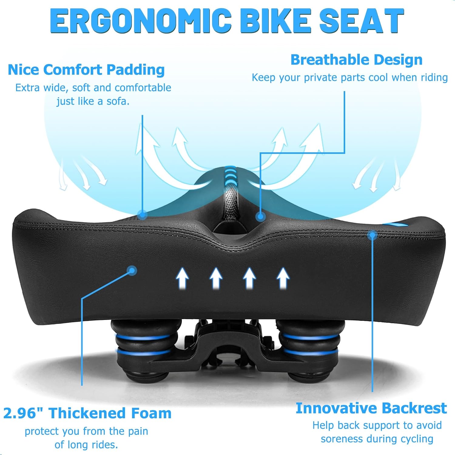 Oversized Bike Seat for Men & Women Comfort, Extra Wide Bicycle Seat Cushion, Comfortable Soft Padded, Large Replacement Saddle for Peloton, Stationary Exercise Bike, Cruiser, City Bike, Ebike - Image 4