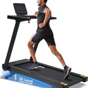 Foldable Treadmill with Auto Incline – 4 Hp 18.9 Inch Wide Treadmills for Home Seniors, 400 Lb Capacity, Backlit Knob Led Display, Shock Absorbent, Bluetooth App and Speaker, 12 Mph Speed