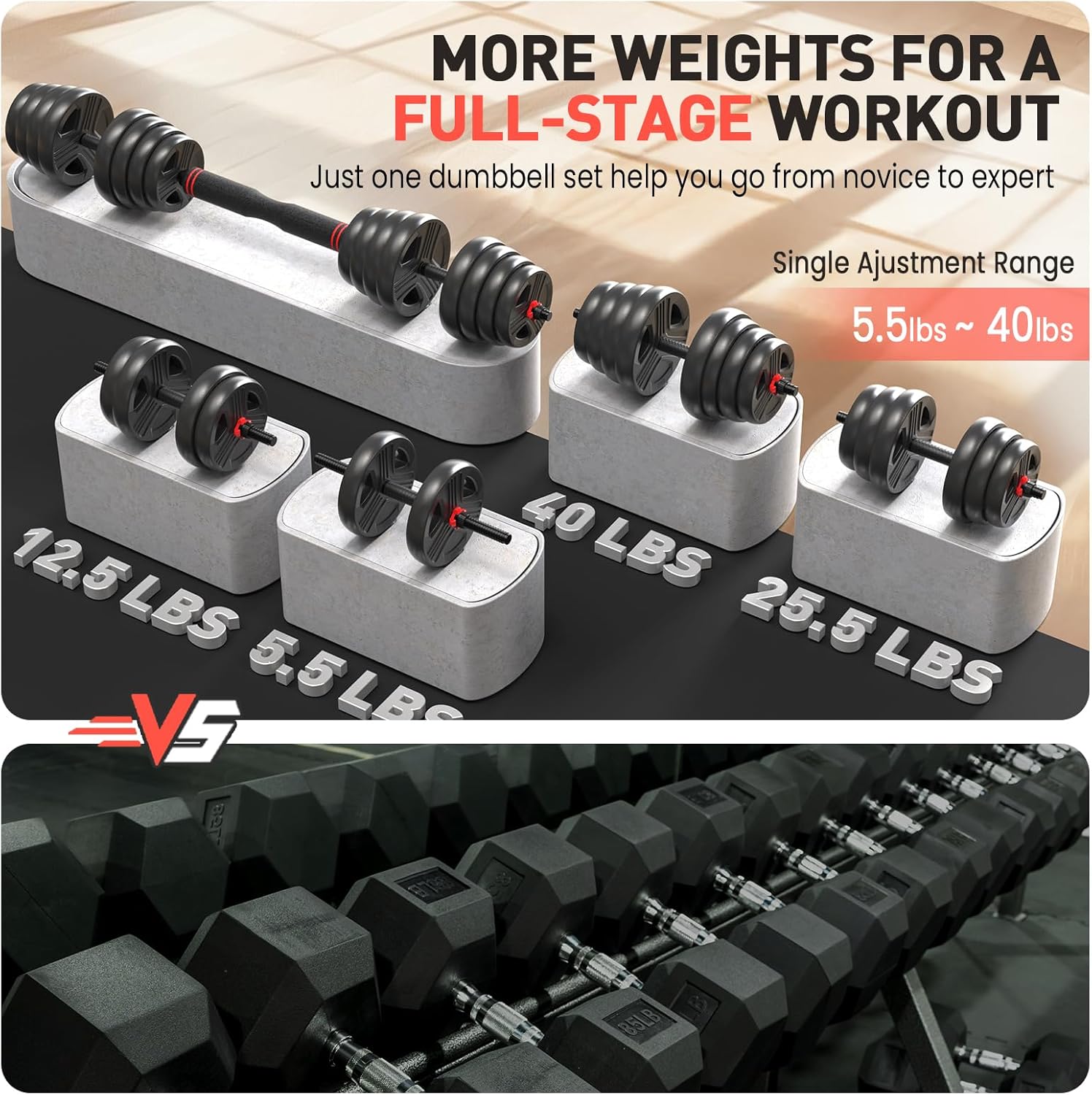 Adjustable Dumbbells, 20/30/40/55/60/70/80/90lbs Free Weight Set with Connector, 2 or 3 in 1 Dumbbells Used as Barbell, Kettlebells, Fitness Exercises for Home Gym Suitable for Men/Women - Image 7