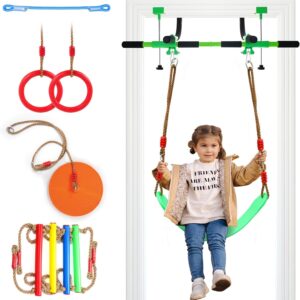 Doorway Swing for Kids & Door Pull Up Bar for Adults – Indoor Kid Swing with 4pcs Accessories – Multi-Function Doorway Gym for Family Fitness & Play (Green)