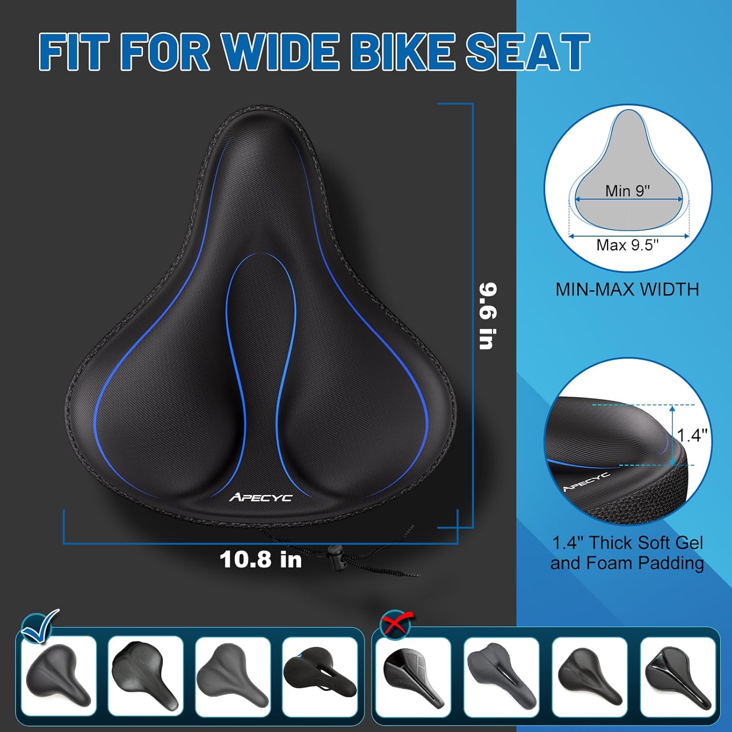 Wide Bike Seat Cushion – Oversized Gel Padded Bicycle Saddle Cushion for Ultimate Comfort and Soft Exercise Bike Seat Cover for Peloton, Stationary, Mountain Bikes - Image 4