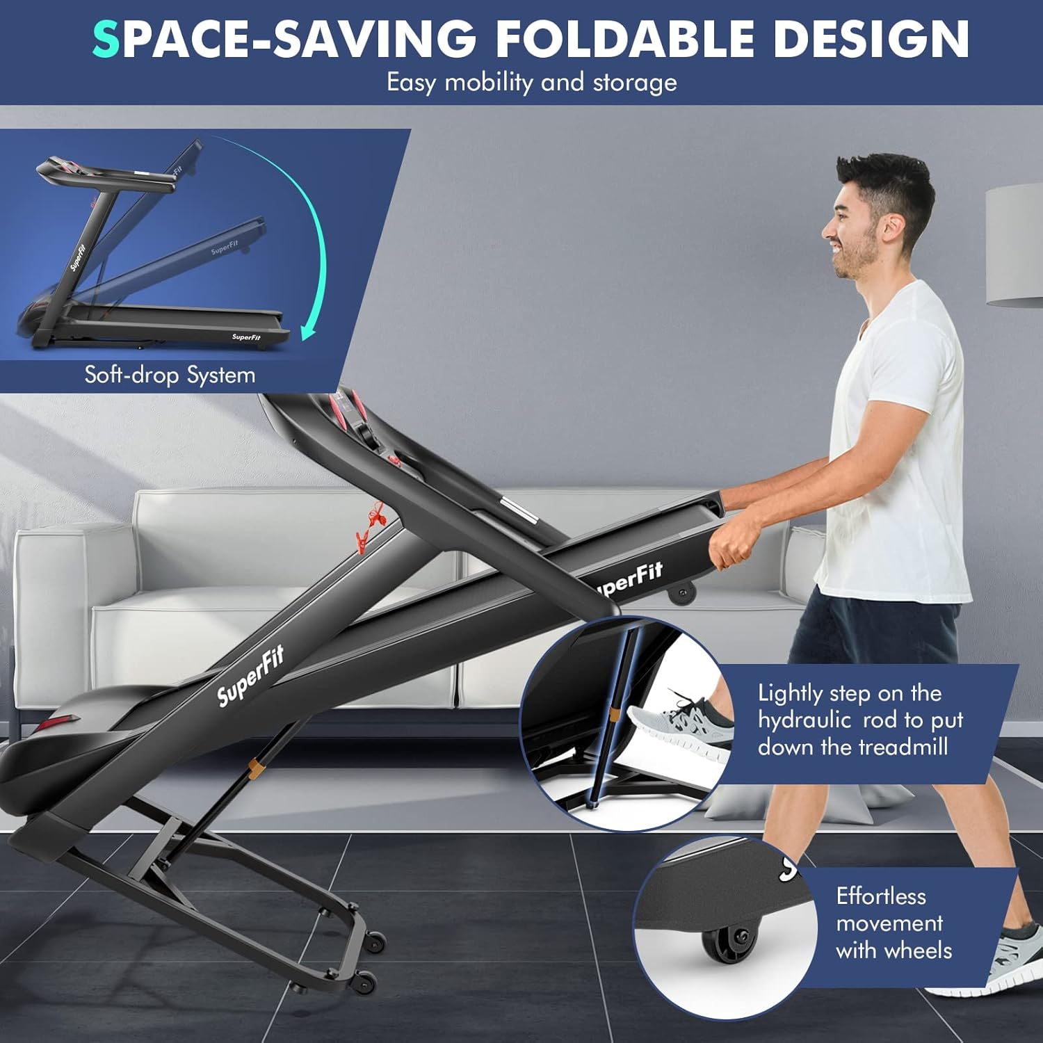 Goplus 4.75HP Folding Treadmill with 15% Auto Incline, Electric Superfit Treadmill w/Voice and APP Control, 20 Preset Programs, LED Touch Screen, Walking Jogging Running Machine for Home Office - Image 5